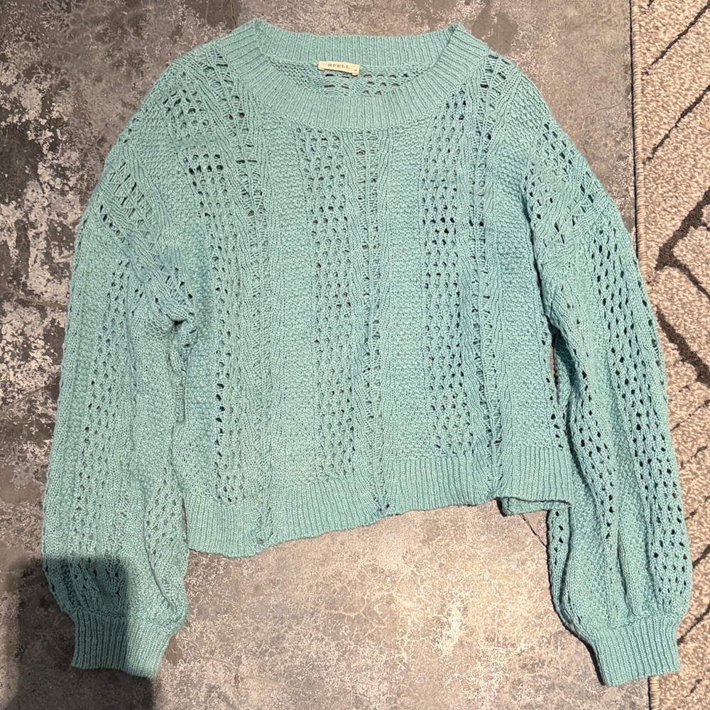 Spell Light Teal Knit Sweater